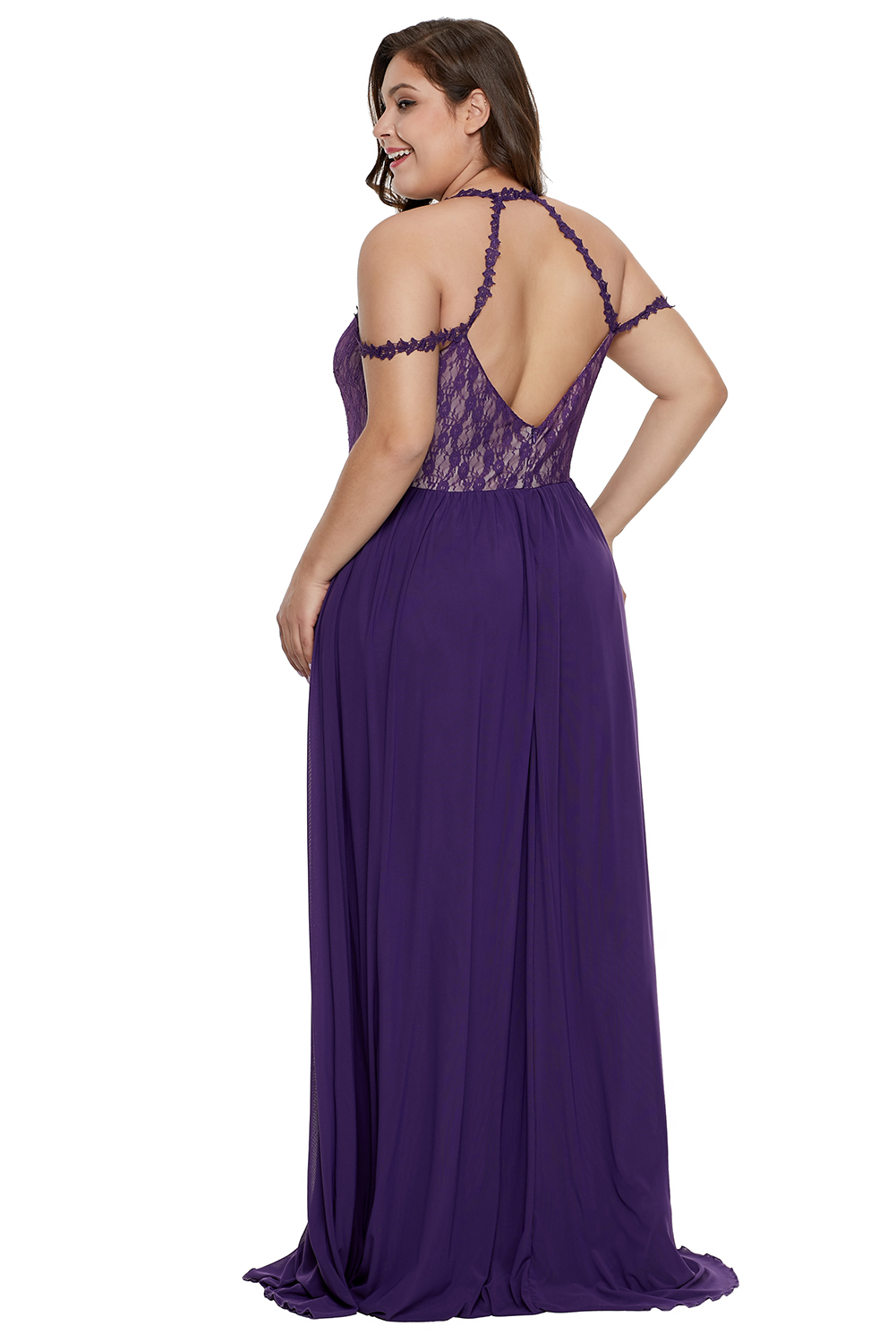 BY611063-8 Purple Lace Bodice Hollow-out Plus Size Maxi Dress